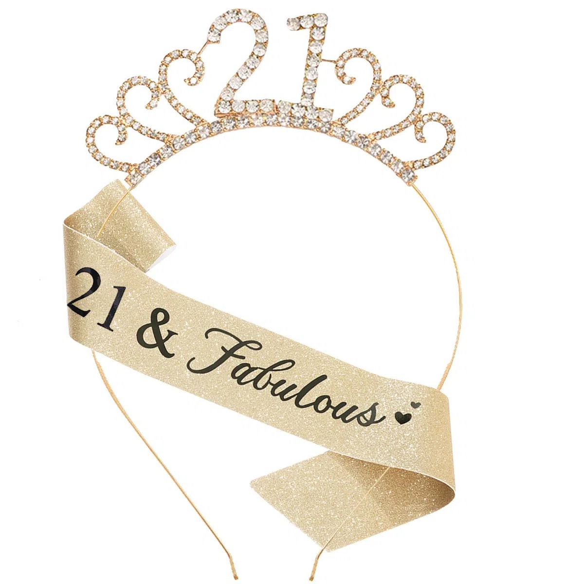 Banda de cumpleaños número 21 y corona de tiara de cristal para niña, regalo de cumpleaños número 21 para ella, accesorios de decoración de fiesta, color dorado