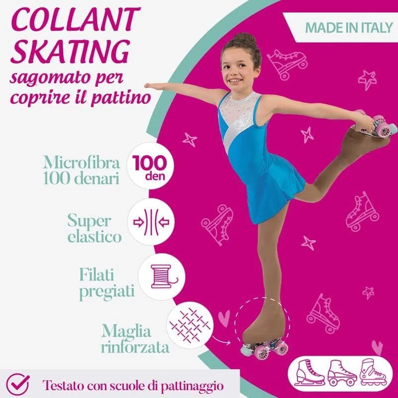 AQUILONE Medias Skating 100 Denier, Mallas Niñas Gimnasia Artística Patinaje, Calcetines Deportivos Microfibra 3D - Made in Italy