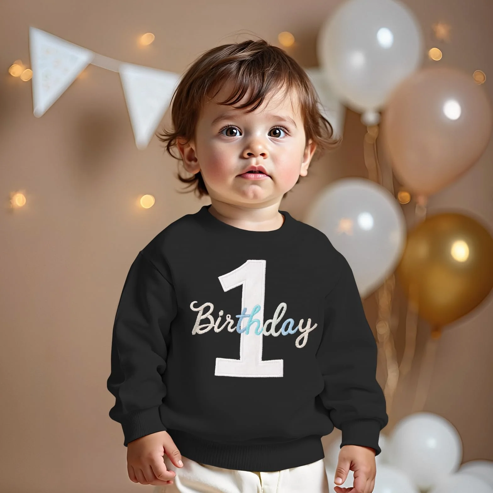CM C&M WODRO Sudadera para niño de 1 cumpleaños, 1 jersey de bordado de cumpleaños, ropa de bebé recién nacido, sudaderas para niños, cuello redondo, camiseta de manga larga, ropa para niños pequeños