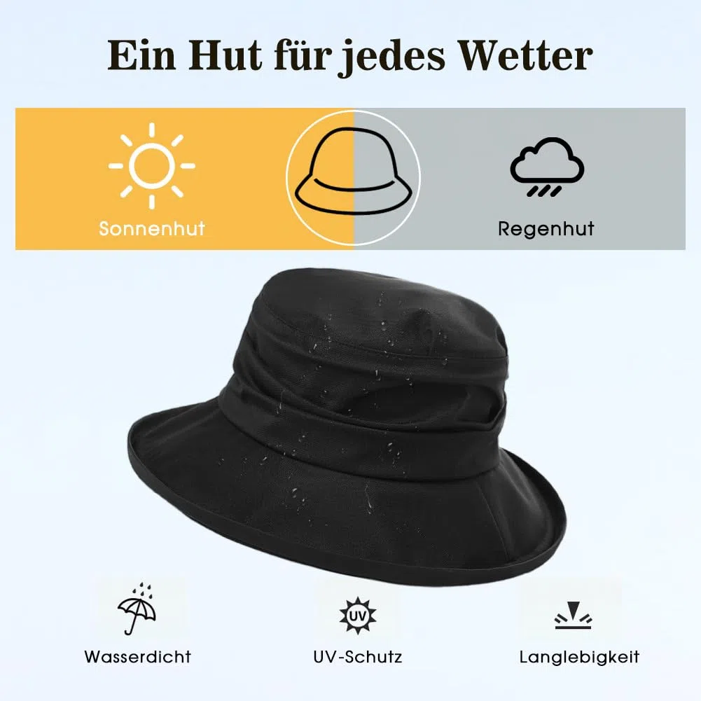 Comhats UPF 50 Sombrero de Sol para Mujer Plegable Pamelas de algodón con Correa para la Barbilla Ajustable