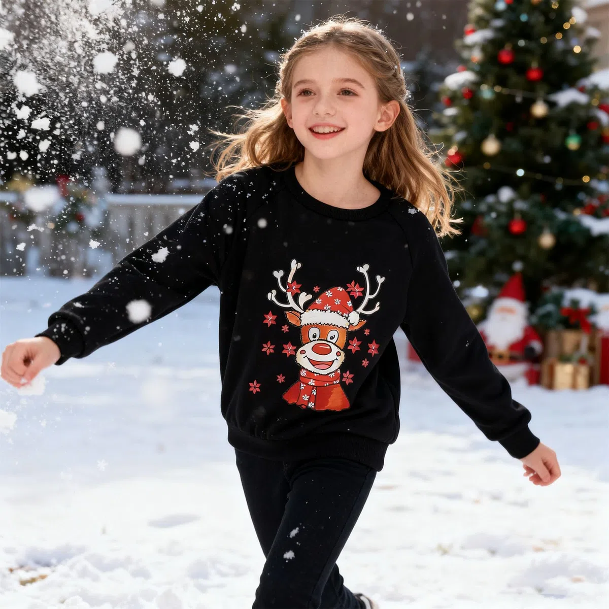 SFreeBo Sudadera de Navidad para niños Jersey para niñas Camiseta de Manga Larga de Invierno Jersey Informal de algodón con Estampado navideño para niños de 4-11 años