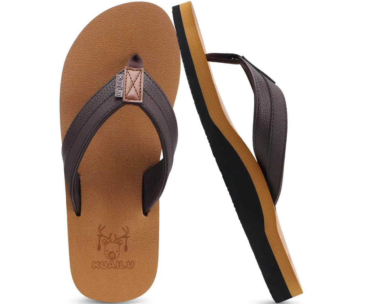 KuaiLu Chanclas Hombre Verano Playa Piscina Comodas Cuero Flip Flops Planas Caminar Antideslizante Yoga-Espuma Sandalias De Dedo