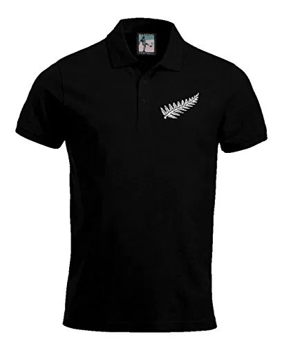 Old School Retro Nueva Zelanda Nacional Polo Rugby Logotipo Bordado (Negro) (Mediana)
