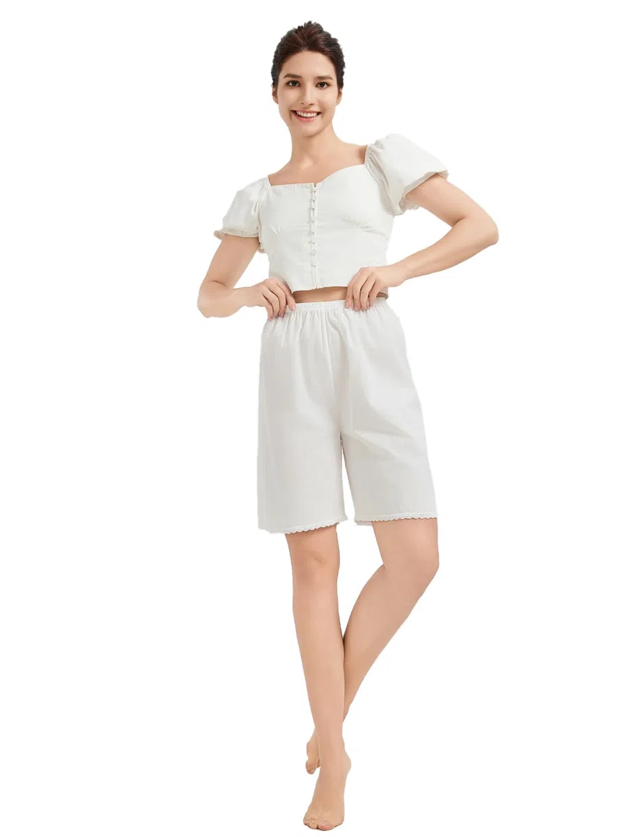 BEAUTELICATE Victoriana Algodón Pantalones de Pijama Bloomers Mujer Lolita de Encaje 2 Longitudes