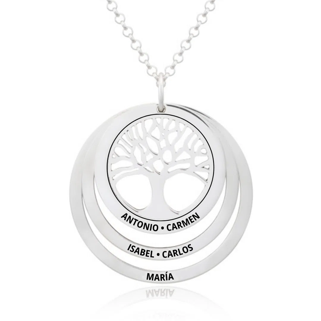 Collar Árbol de la Vida Plata de Ley 925 personalizable cadena Rolo 45cm Alargador
