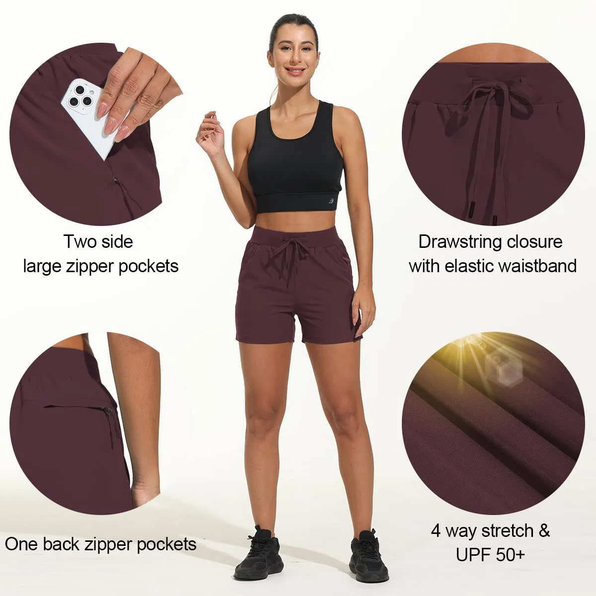 Pantalones Cortos de Senderismo para Mujer - Shorts Deportivos con Cremallera 4" - Secado Rápido, Ligeros para Trekking, Running, Golf y Outdoor