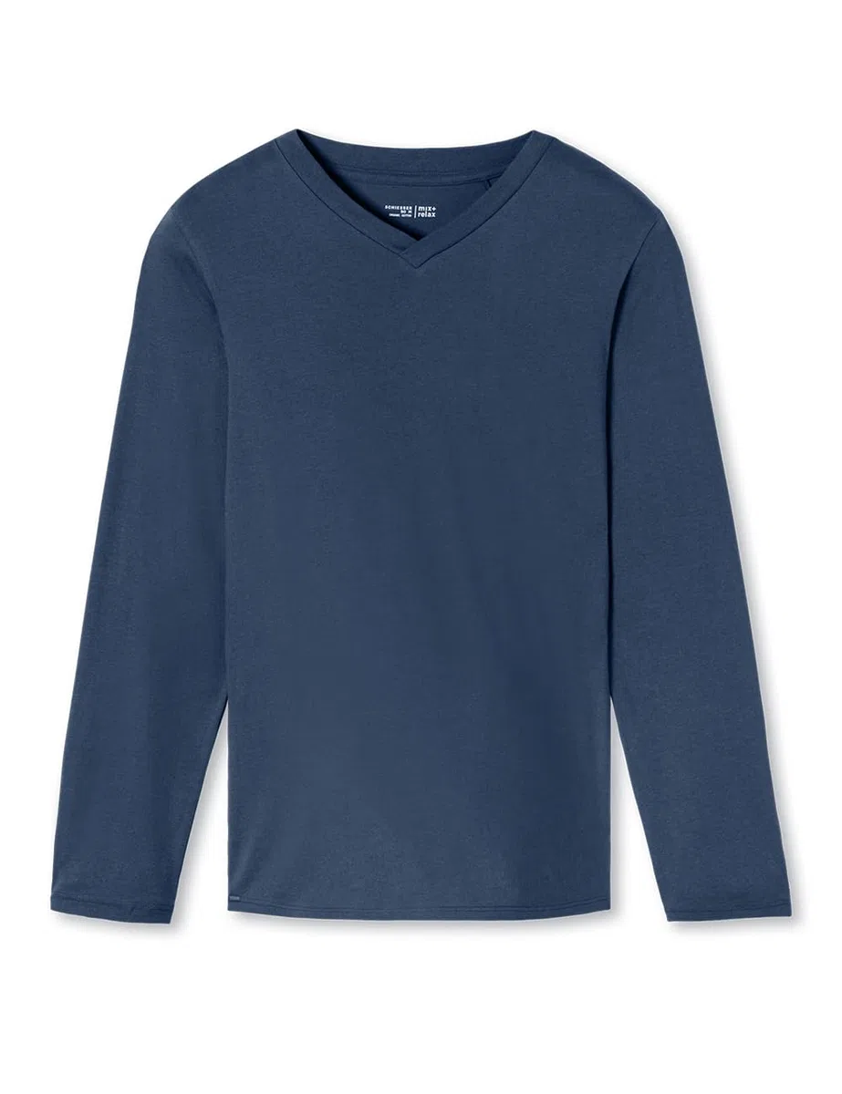 Schiesser Herren Schlafshirt Langarm V-Ausschnitt - Mix + Relax - Organic Cotton Camiseta de Pijama Hombre (Pack de 1)