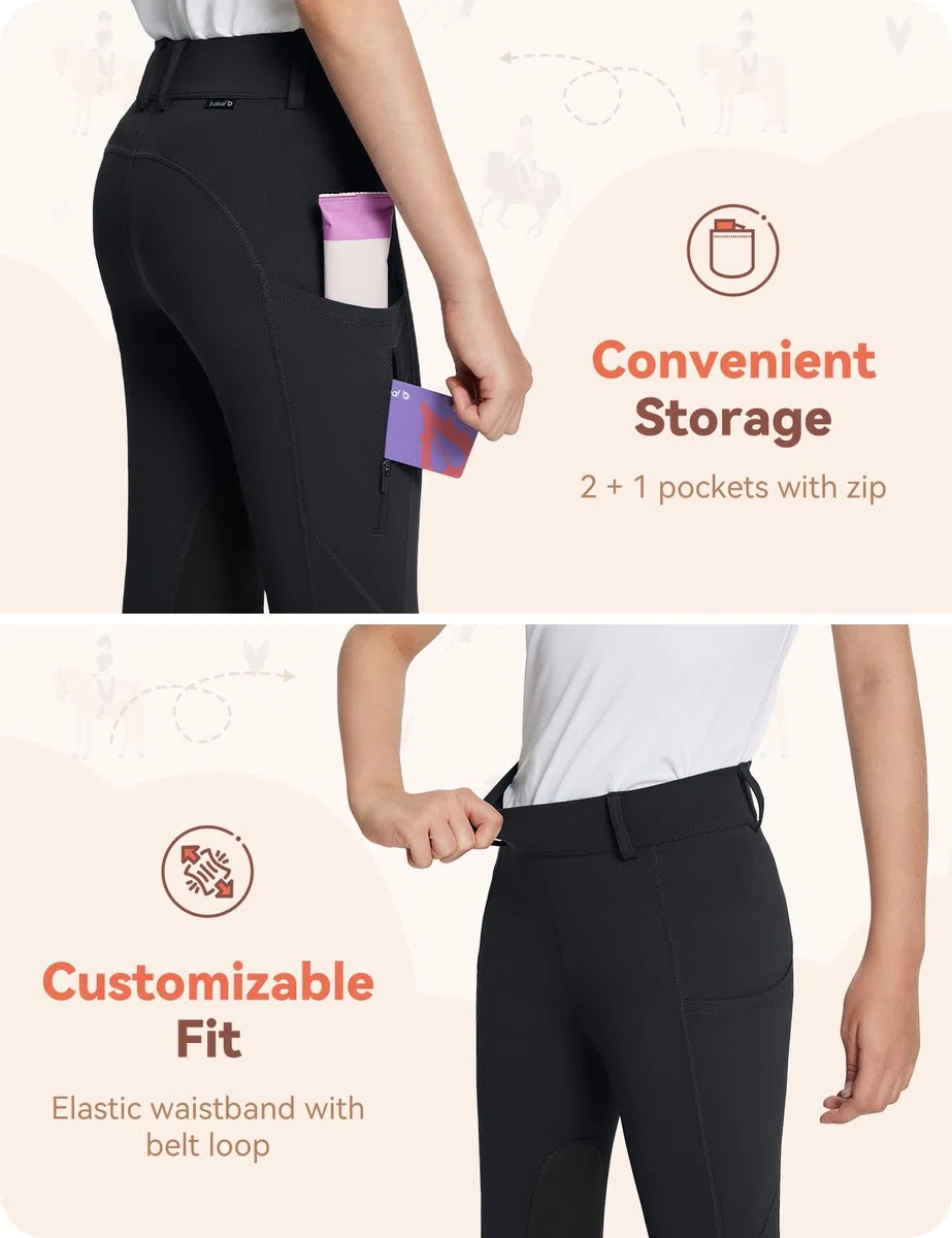 baleaf Pantalones de Montar para Chicas, Largos para Caballerizas Invierno Leggings Térmicos con 2 Bolsillos