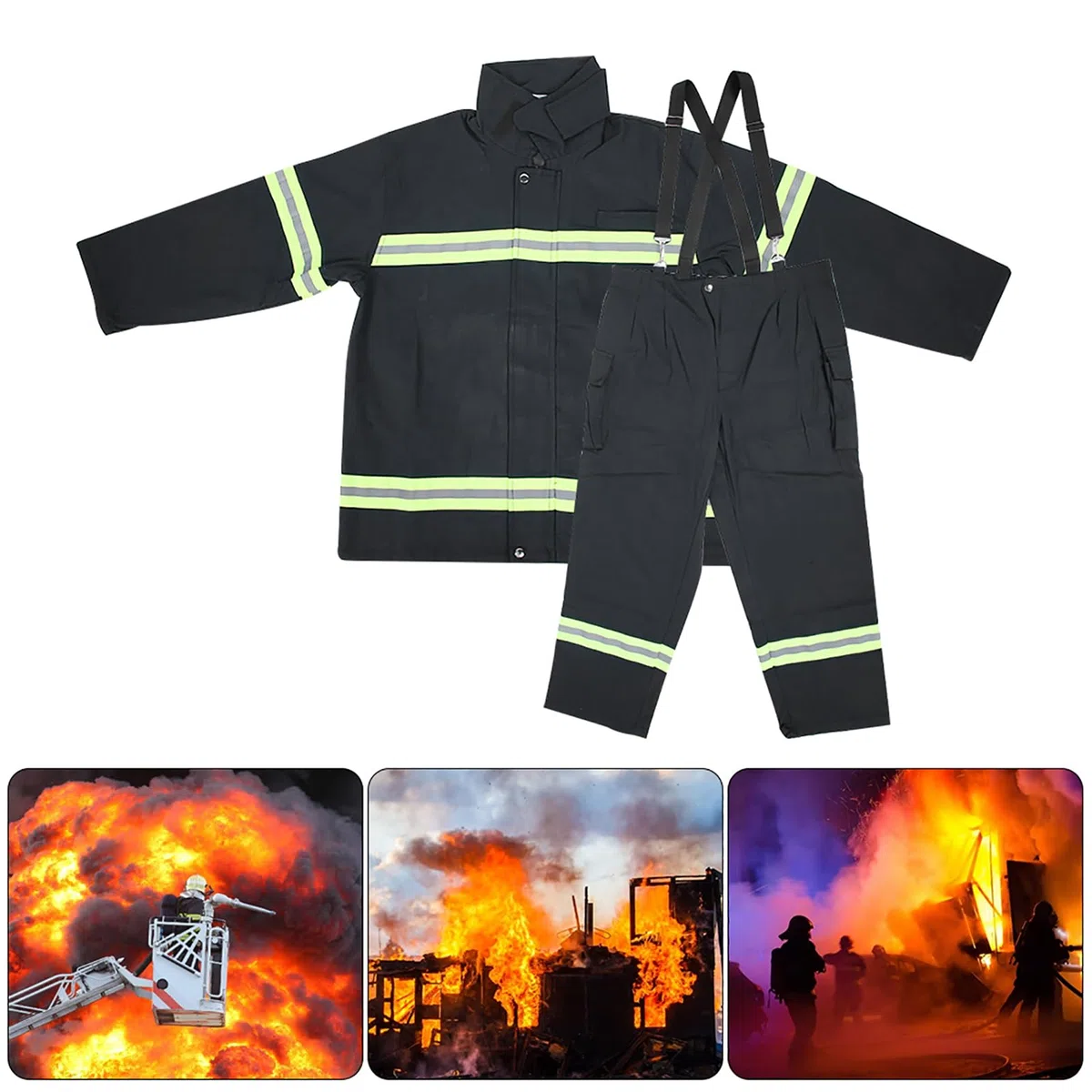 FILFEEL el Traje de Ropa Ignífuga Incluye Abrigo Y Pantalones, Mono de Combate Reflectante de Protección para Bomberos a Prueba de Calor (-20 ° C a + 200 ° C Entorno de Trabajo)(L)