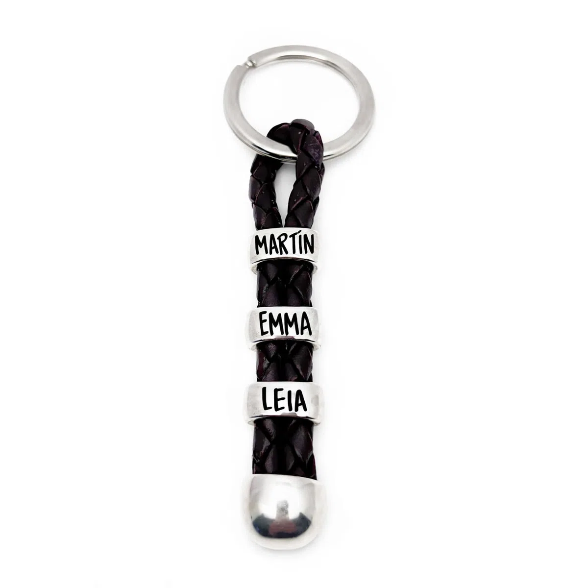 Llavero Personalizado con Nombres. Fabricado en Zamak Baño Plata y Cuero Español. Regalo día del padre. Llavero Hombre. Llavero Mujer. Modelo Terminal