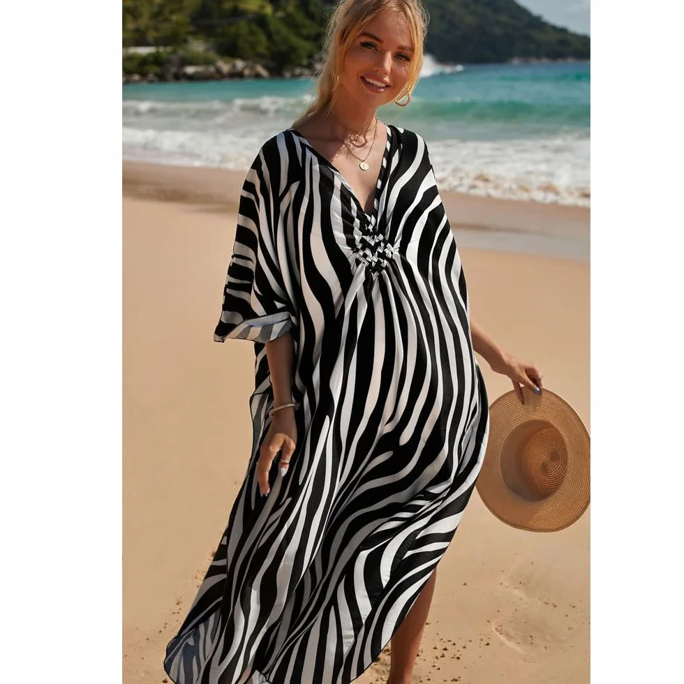Mujer Kaftan Largo Vestido de Playa Maxi Verano Pareos Bohemio Bikini Cover Up