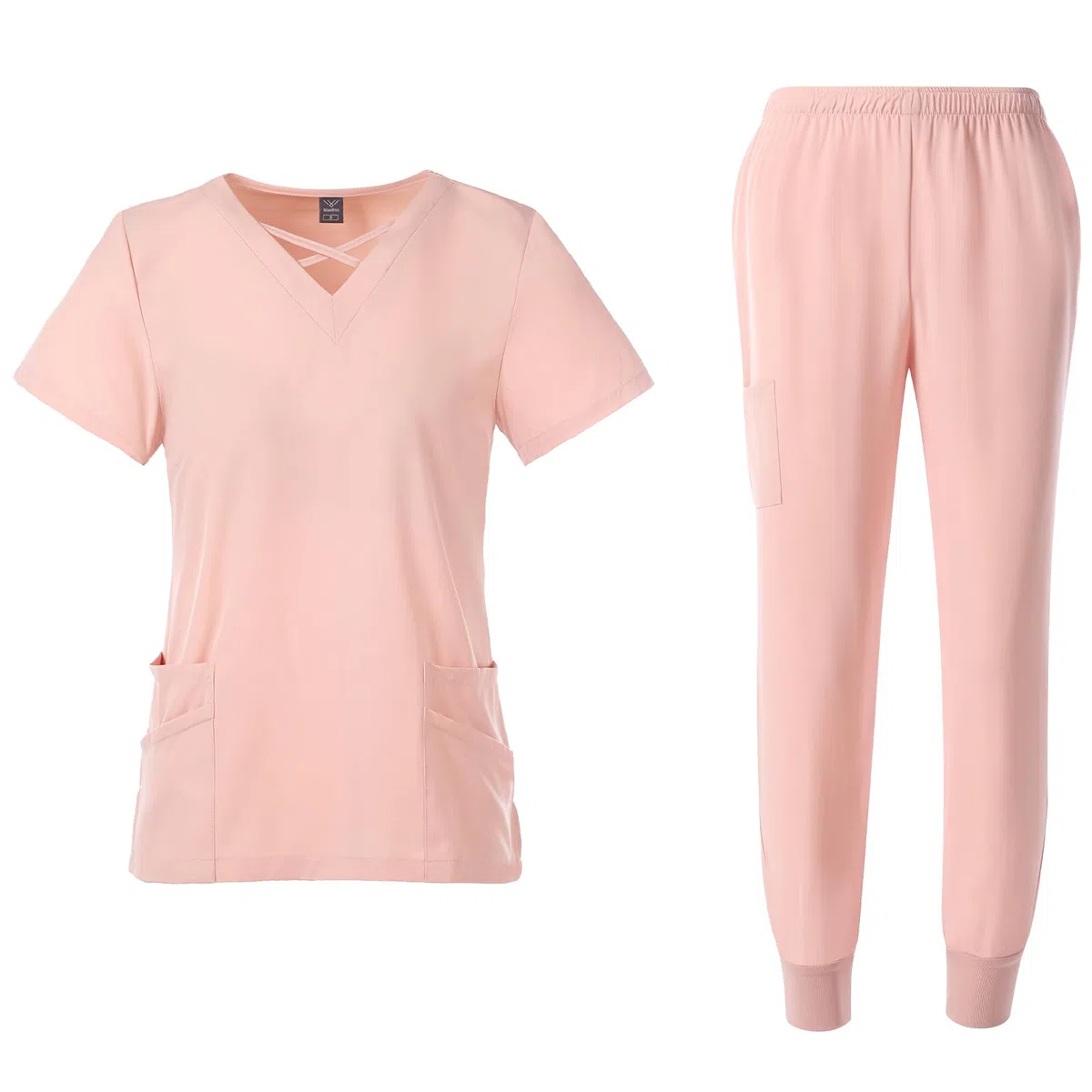 Conjunto de uniformes de enfermera para mujer Cuello redondo elástico Top Secado rápido Drawstring Yoga Jogging Pantalones Slim Fit Médico Ropa de trabajo DK53