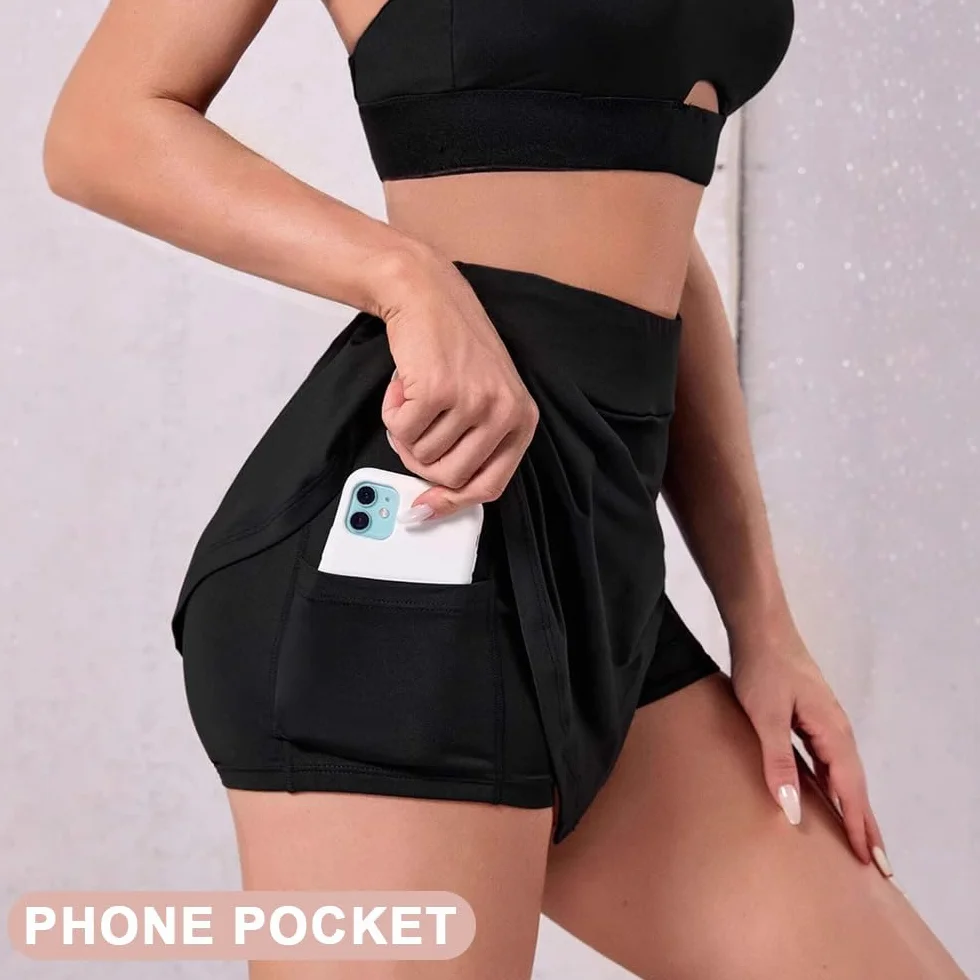 Falda Tenis Mujer Deportiva de Verano y Pantalón con Abertura Lateral para Golf Senderismo Correr Ciclismo(Negro/XL)