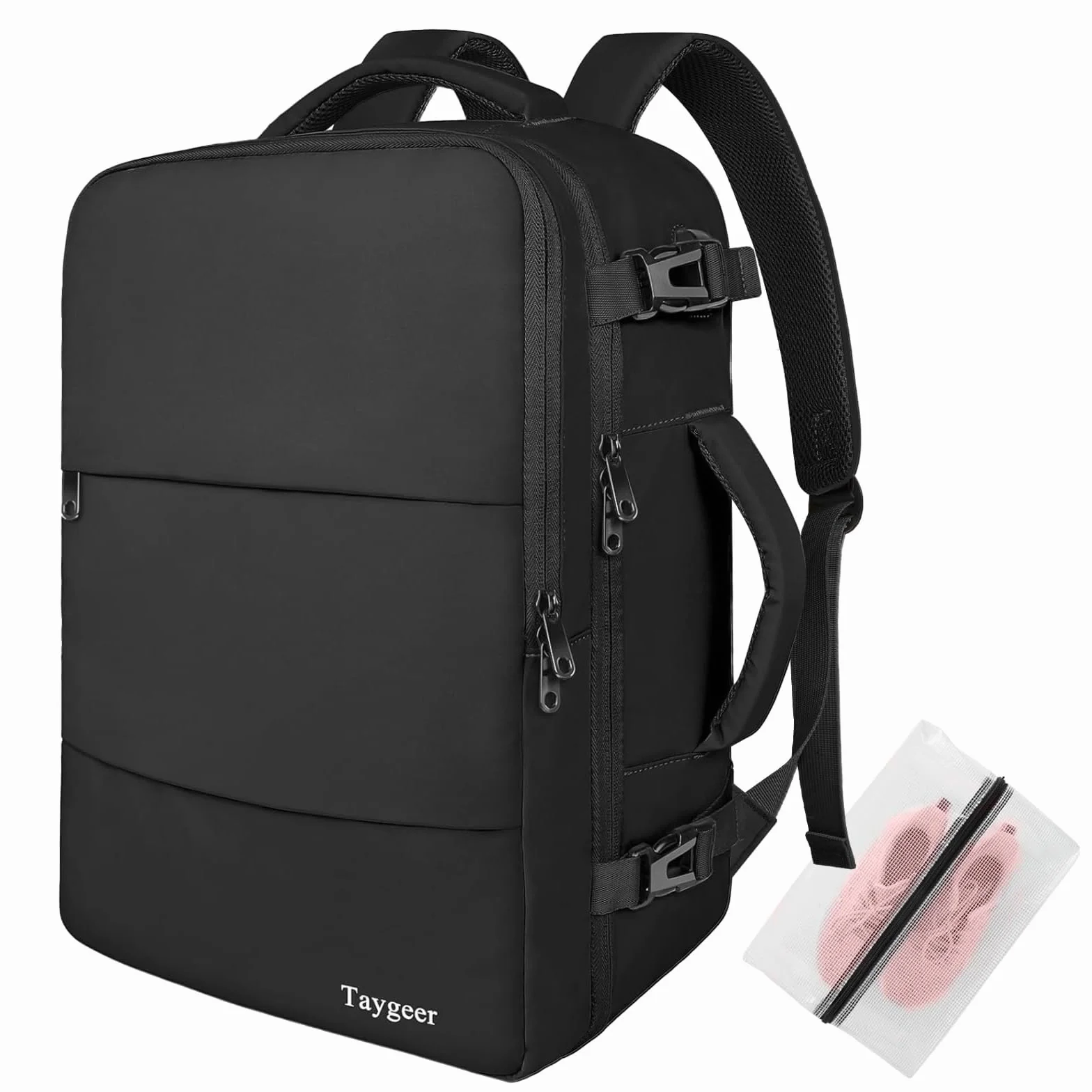 Taygeer Mochila 40x30x20 Ryanair con Bolsa para Zapatos, Mochila Cabina 40x30x20 Portatil 15.6" con Bolsa Impermeable Maletas de Viaje 24L Equipaje de Mano Mujer Hombre para Uso Diario, Viaje, Negro