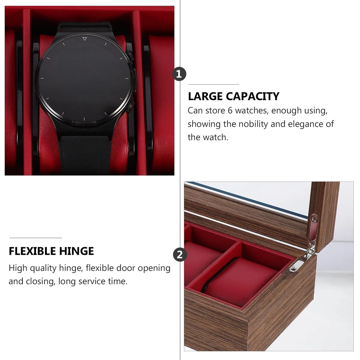 Angoily Caja de Relojes de Madera Roja 6 Ranuras, Estuche Elegante y Vintage para Proteger y Organizar Relojes, Adecuado para Obsequio de Cumpleaños