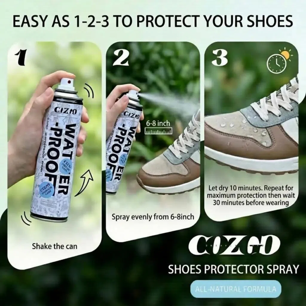 COZGO Protector de zapatos en aerosol, impermeable para lluvia y manchas, nano protección para tenis, gamuza, cuero, lona, nobuck, tela, nailon, protector para caza, senderismo, botas al aire libre,