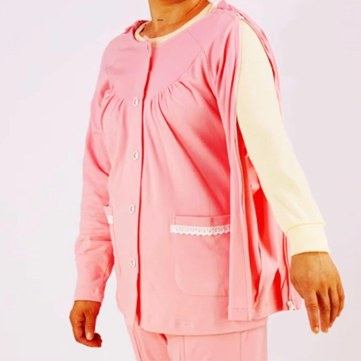 Pijama de algodón con cremallera for pacientes postrados en cama, ropa recuperación quirúrgica espalda abierta for el cuidado domiciliario personas mayores Exfoliantes Suaves(M)