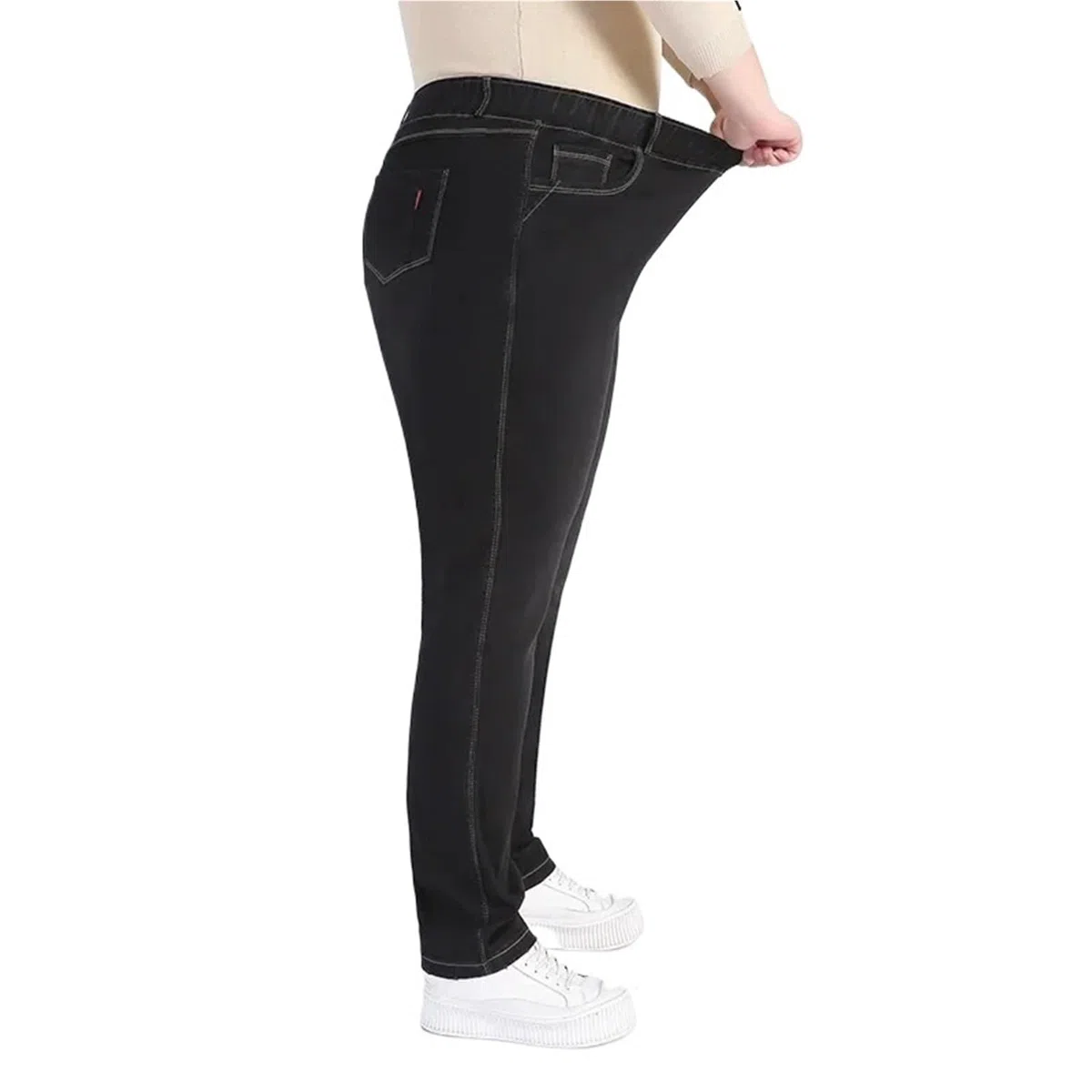 Pantalones Vaqueros elásticos Negros for Mujer, Talla 9XL, Holgados, de Talla Grande, for niña(Black,5XL)