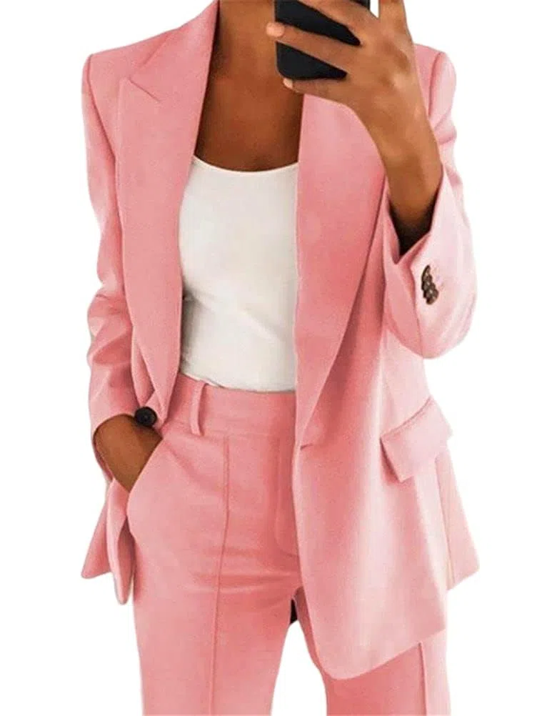 Generisch Traje de pantalón elegante para mujer, traje de negocios, conjunto de solapa, pantalón blazer de 2 piezas, traje de dos piezas, ajustado, festivo, deportivo, ropa de calle, 2 piezas
