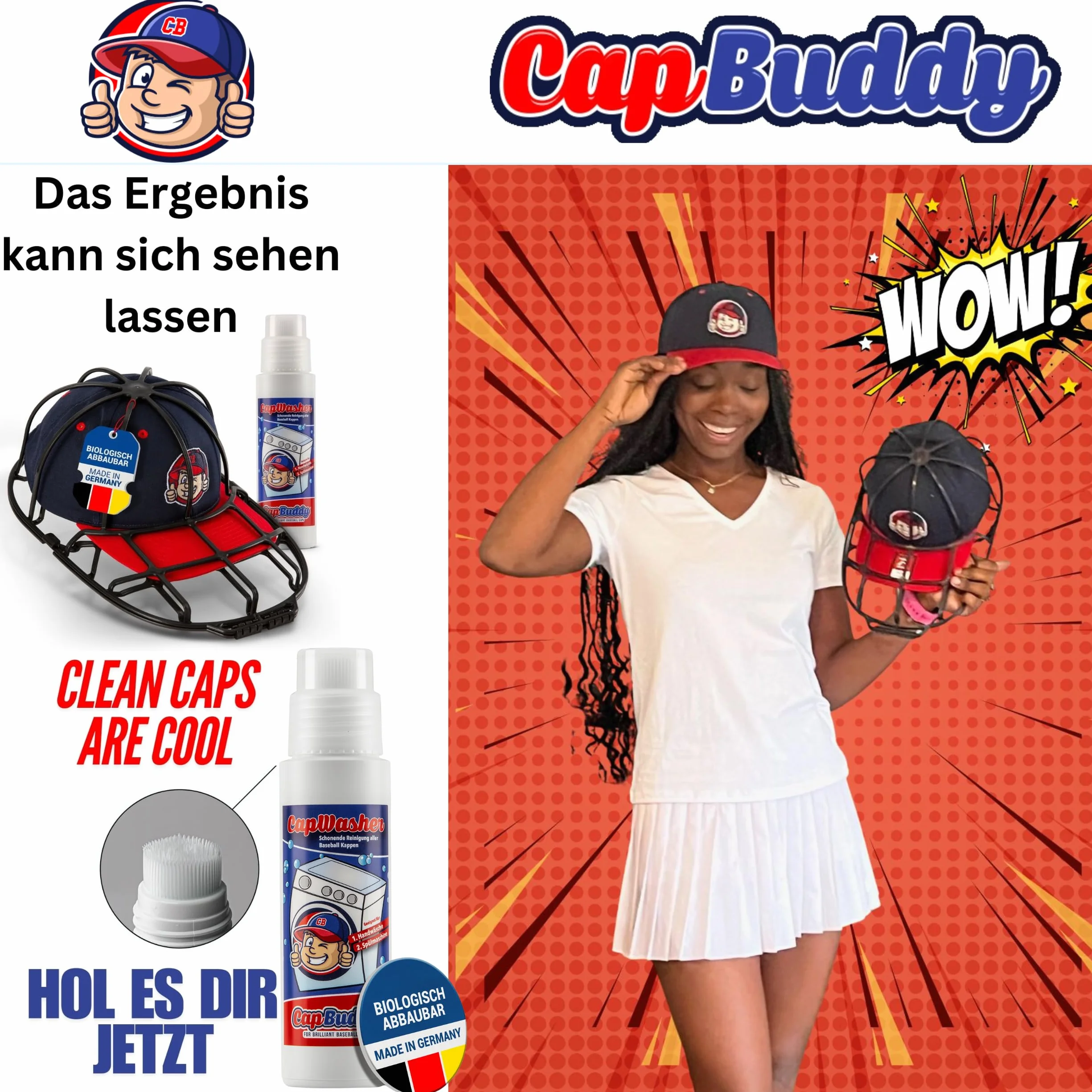 Cap Washer detergente de doble envase para la limpieza suave de todas las gorras de béisbol especialmente indicado para la limpieza previa en el Capbuddy para el lavavajillas