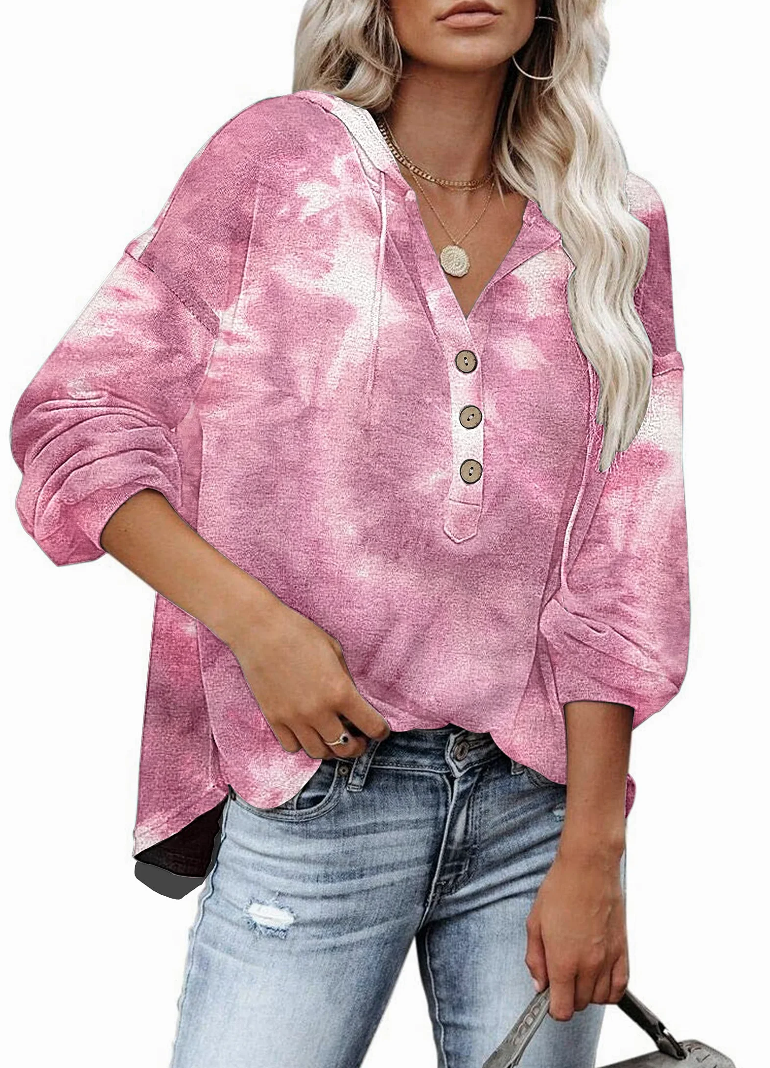 PLOKNRD Sudadera Extragrande para Mujer de Manga Larga con Botones y Capucha con Cordón