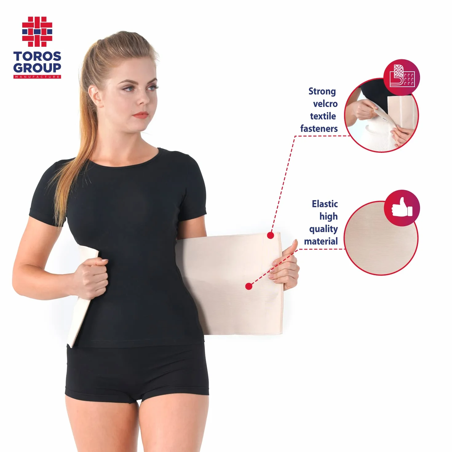 TOROS-GROUP Cinturón elástico postoperatorio abdominal 24cm / Faja postparto y postoperatorio/Apoyo de los músculos abdominales y lumbosacro/Unisex/MEDIUM Beige