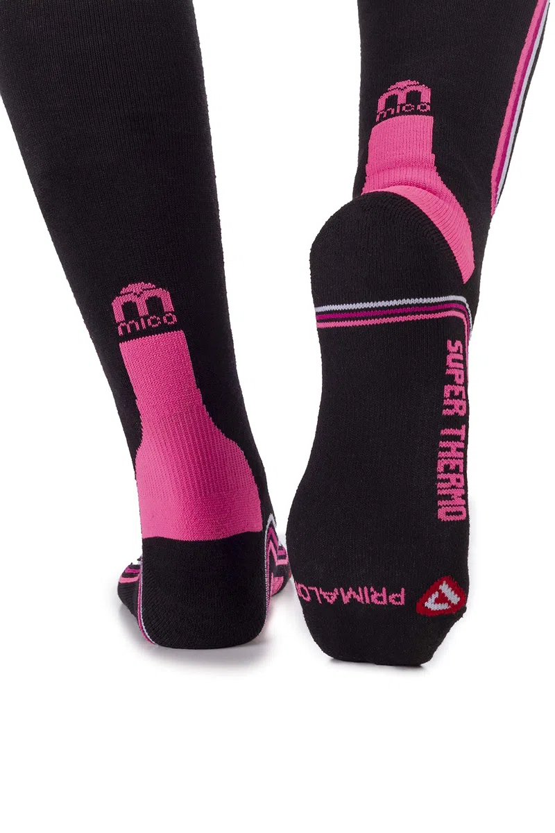 MICO CALCETINES DE ESQUI' SUPERTHERMO PRIMALOFT en Tejido de Polipropileno Micotex + Fibra LYCRA, 100% Made in Italy, Pesado y con Poder Aislante, para Mujeres Deportes, en Color Negro Pùrpura Fluo
