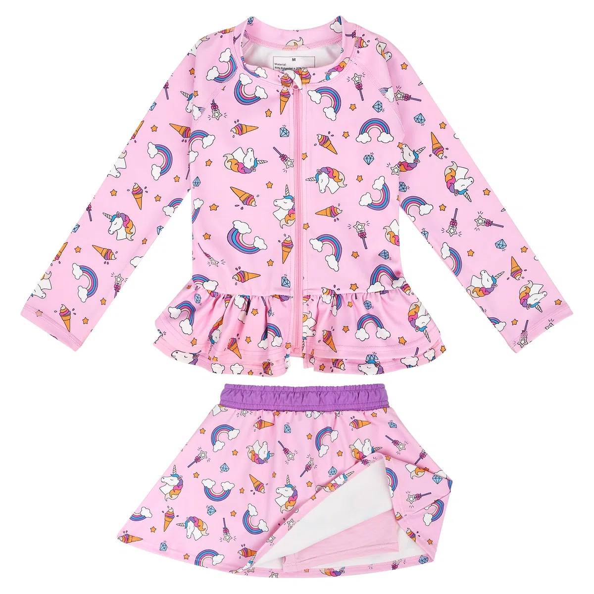 FLYISH DIRECT Traje de Baño Infantil, Conjunto de Natación UPF 50+ Manga Larga con Cremallera, 2 Piezas con Camiseta Rash Guard y Bañador Corto para Niños, Secado Rápido