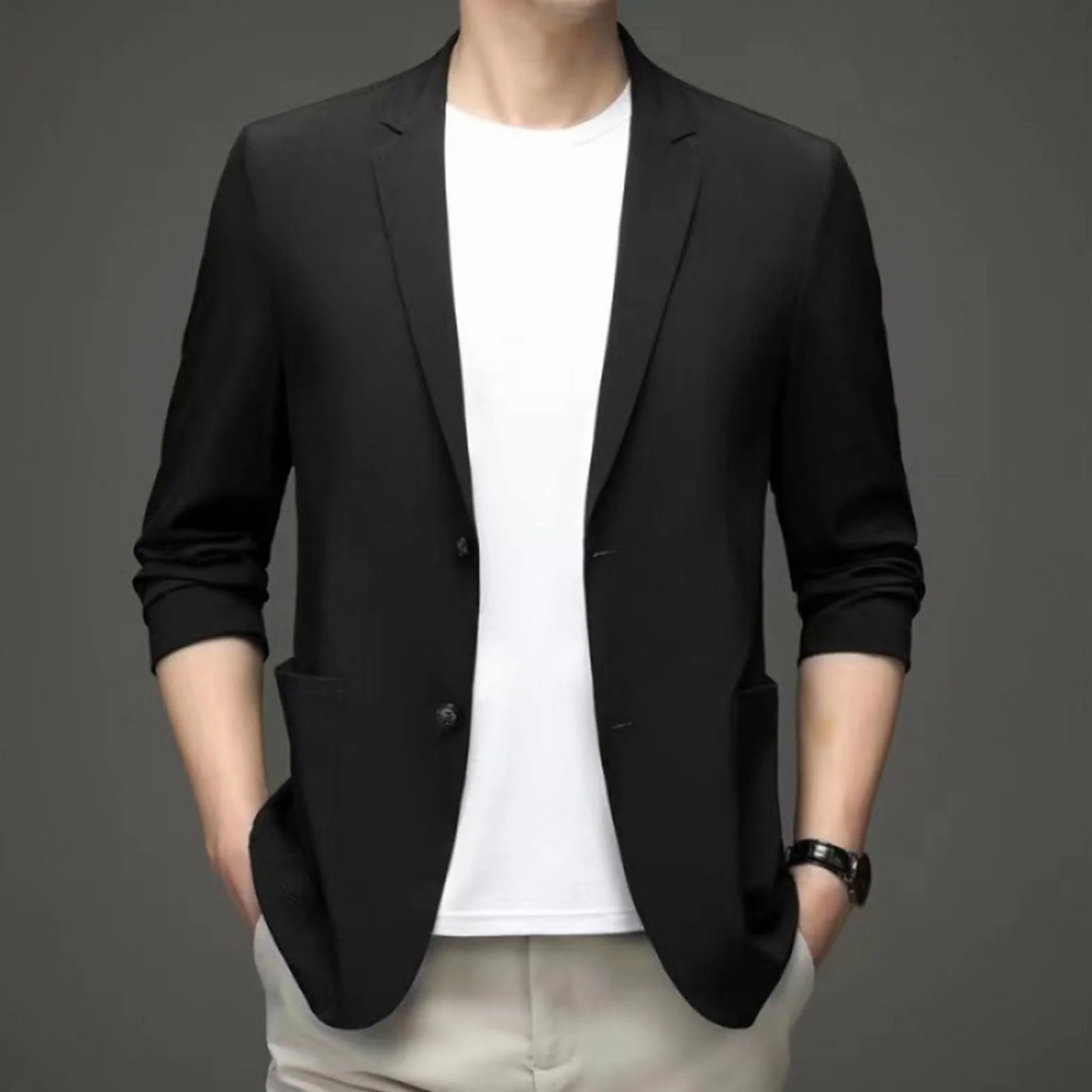 Generisch 2025 - Primavera Verano Chaqueta de Traje de Verano Ligero para Hombre Casual Elástico Corte Slim Fit Button Abrigos Deportivos Traje de Hombre a Cuadros