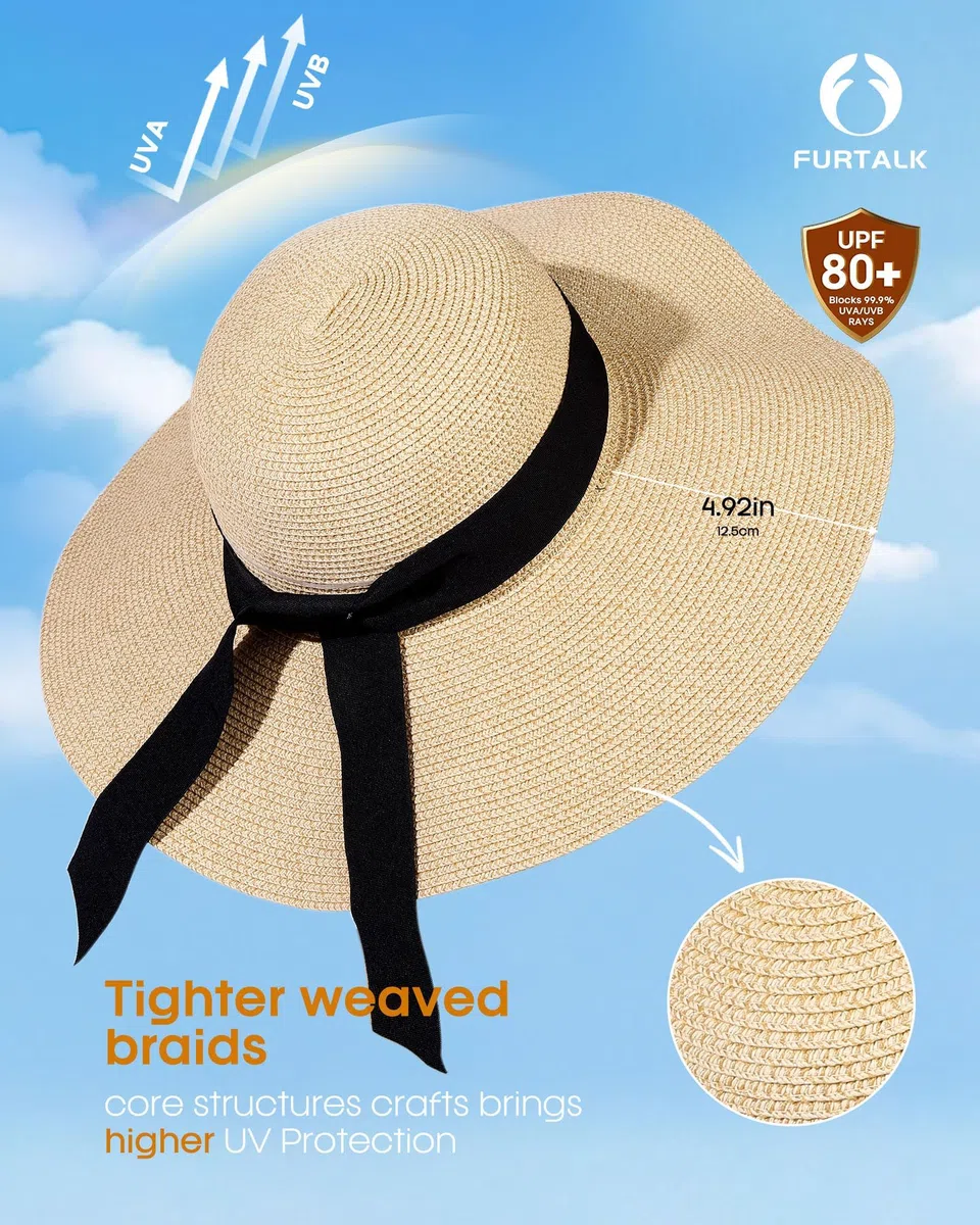 FURTALK Sombrero Moderno de ala Ancha para Mujer UPF50+ Sombrero de Viaje de Verano para la Playa