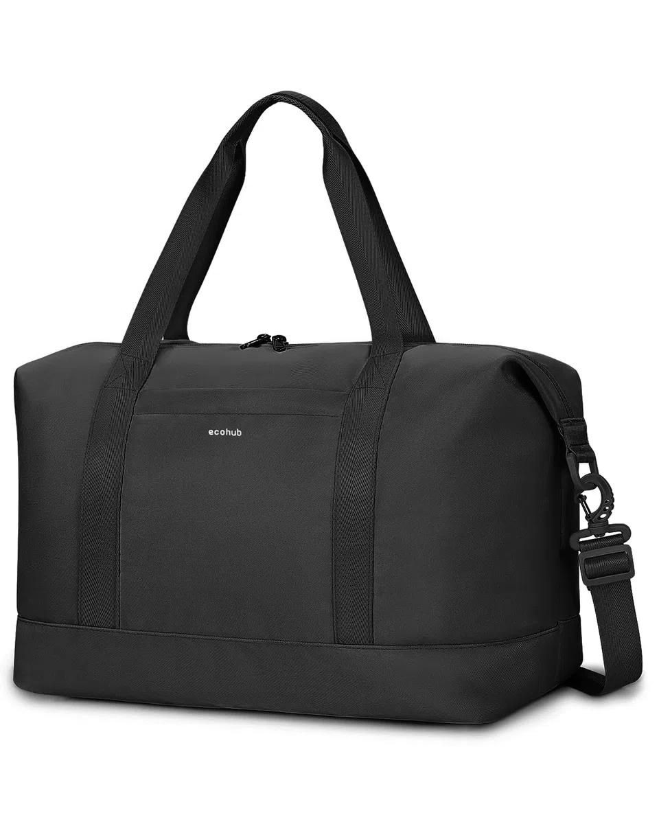 ECOHUB Bolsa de Viaje 40x30x20, para Ryanair Vueling Wizzair, Equipaje de Mano Impermeable, Bolsos Plegable con Húmedo Extraíble, Bolsas Deporte Gimnasio Mujer, Patente Pendiente 24L (Negro)