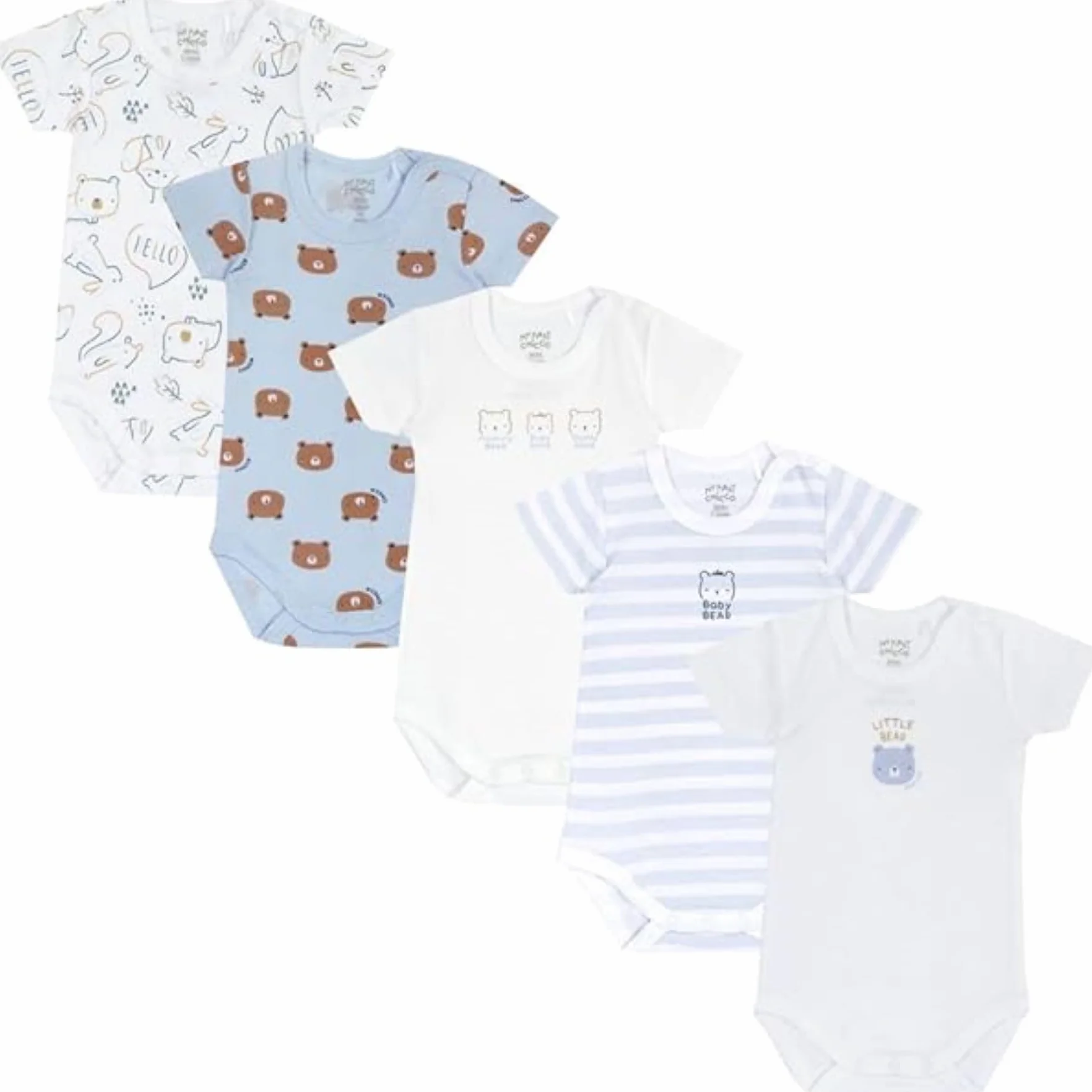 Chicco, Body Bebé Niño, Set de 5 Body con Mangas Cortas en 100% Algodón, Ropa Niño 0-24 Meses, Designed in Italy