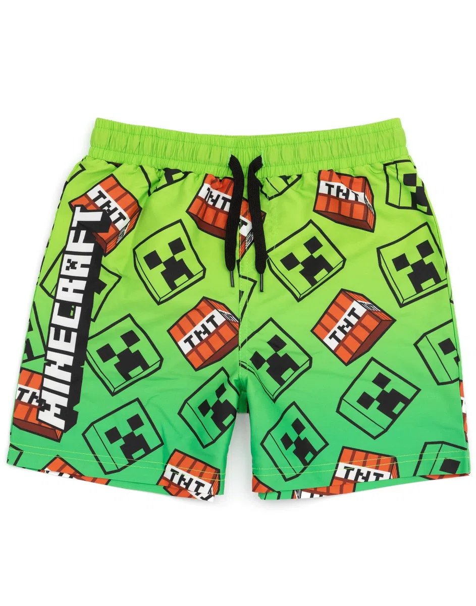 Minecraft Swim Shorts para Niños | Opciones De Vid Azul-Verde O Verde | Kids Teen Creeper Steve Alex TNT Personajes Explosivos Gamer Swim Pantalones Trunks