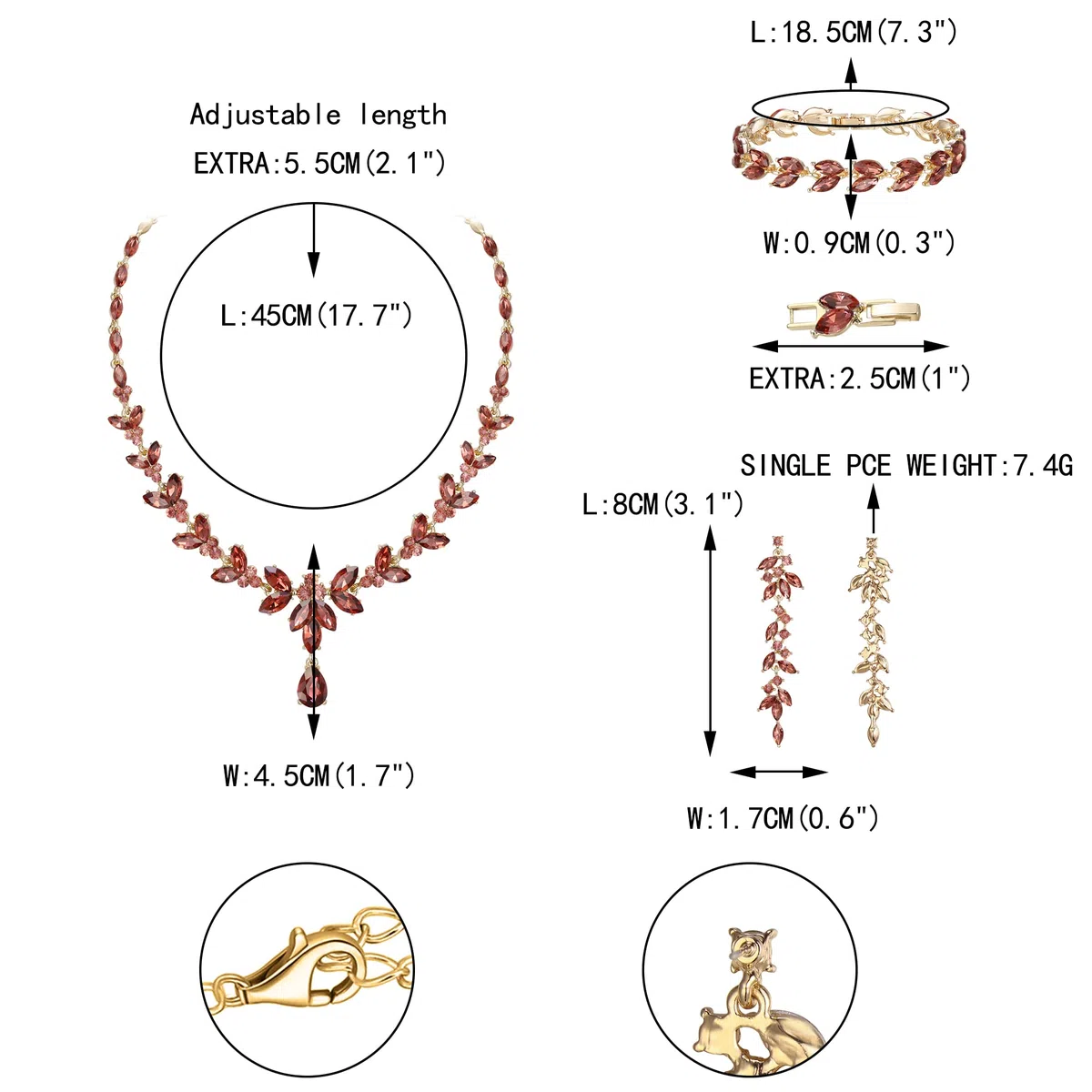 EVER FAITH Juegos de Joyas Mujer Cristal Austriaco Hoja Elegante Marquesa Conjunto de Collar Pendientes y Pulsera de Tenis para Boda