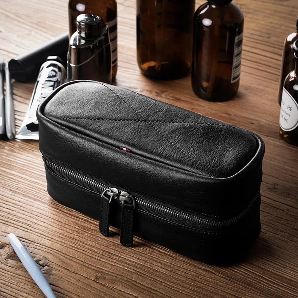 Neceser de Cuero for Hombre, Kit de Viaje y Organizador de higiene, Neceser de Viaje for Hombre(Black)