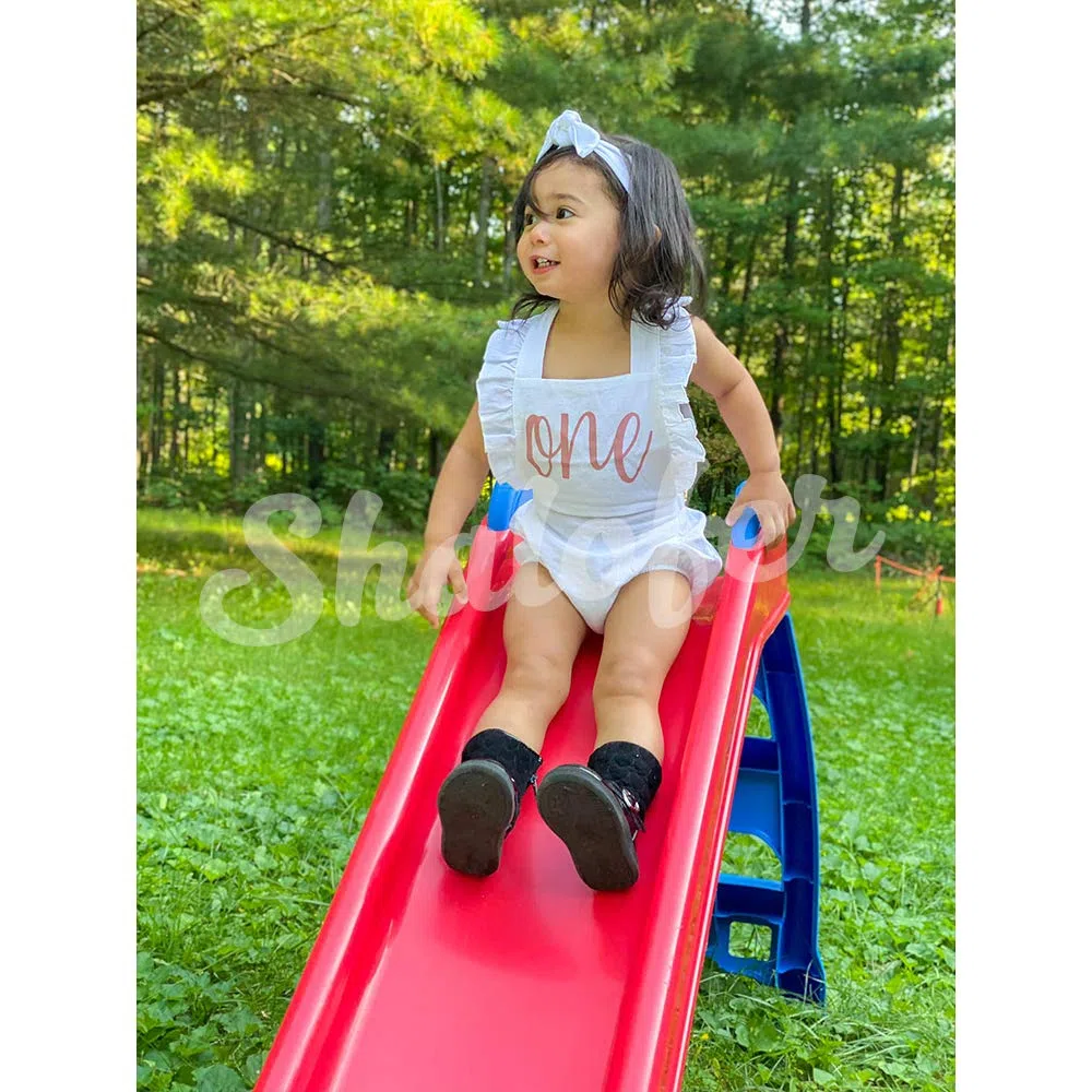 Shalofer Traje de primer cumpleaños para niña con diadema, Blanco, 12-18 Months