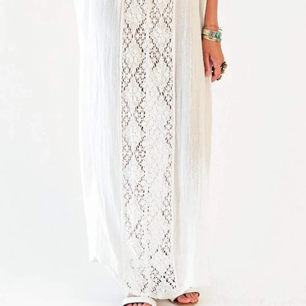 Algodón Hollow Up Floral Caftán Suelto Boho Beach Bikini Cover Up Vestido Tallas Grandes Loungewear para Mujeres