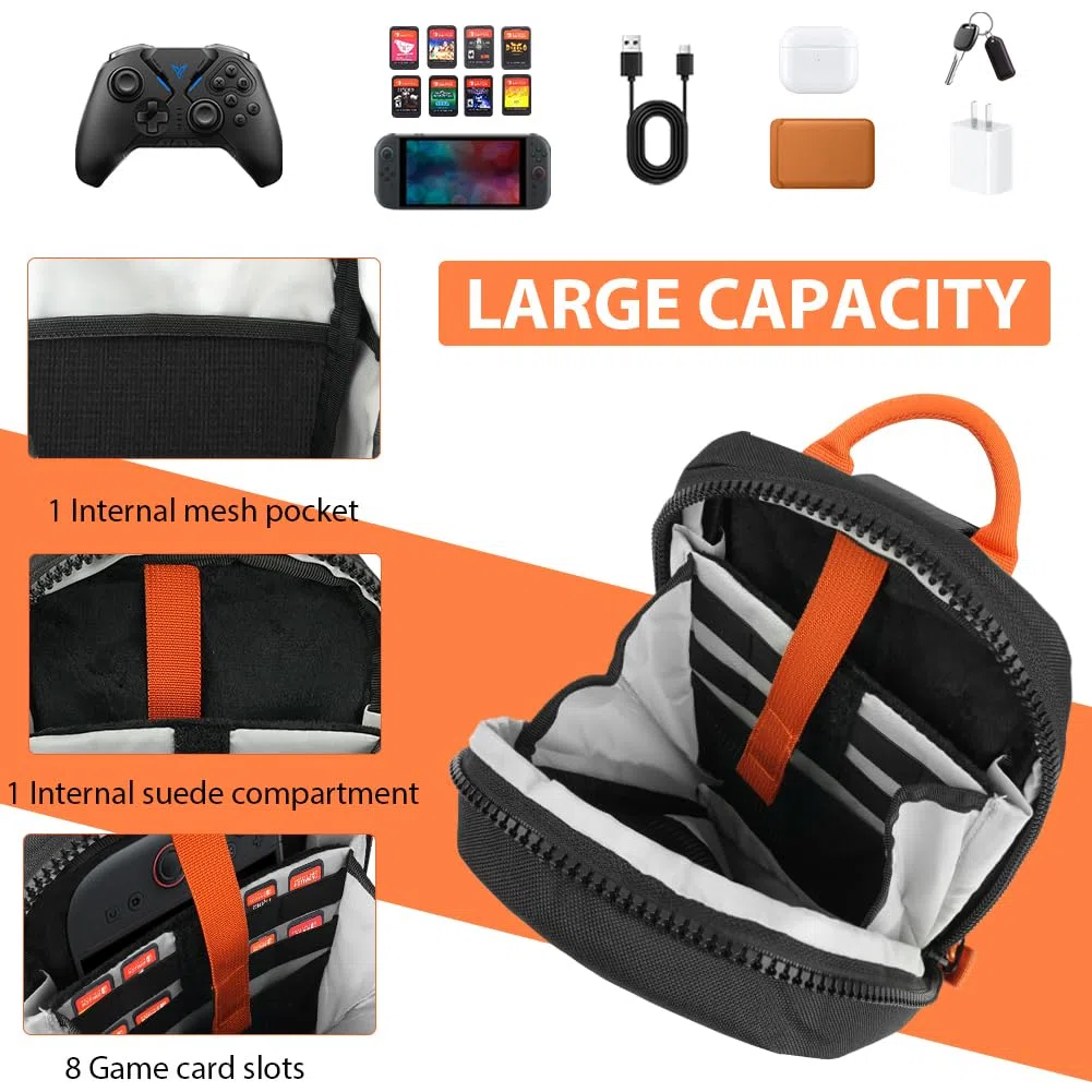 AXFEE Bolsa Sling para Nintendo Switch 2,Bolsas de Almacenamiento a Prueba de Polvo con Cremallera, con 8PCS para Tarjetas de Juego, Bolsa para Organizar Cable,Ideal para Viaje,Trabajo o Uso Diario