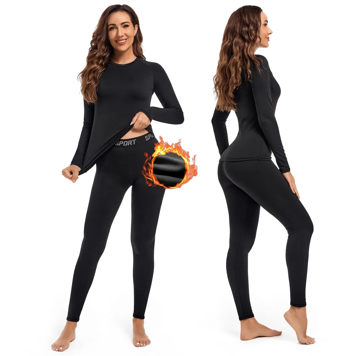 Leeboom Ropa Termica Mujer con Vellón Camisetas Termicas Mujer Invierno Ropa Interior Térmica Transpirable para Running Esquí Montaña Ciclismo