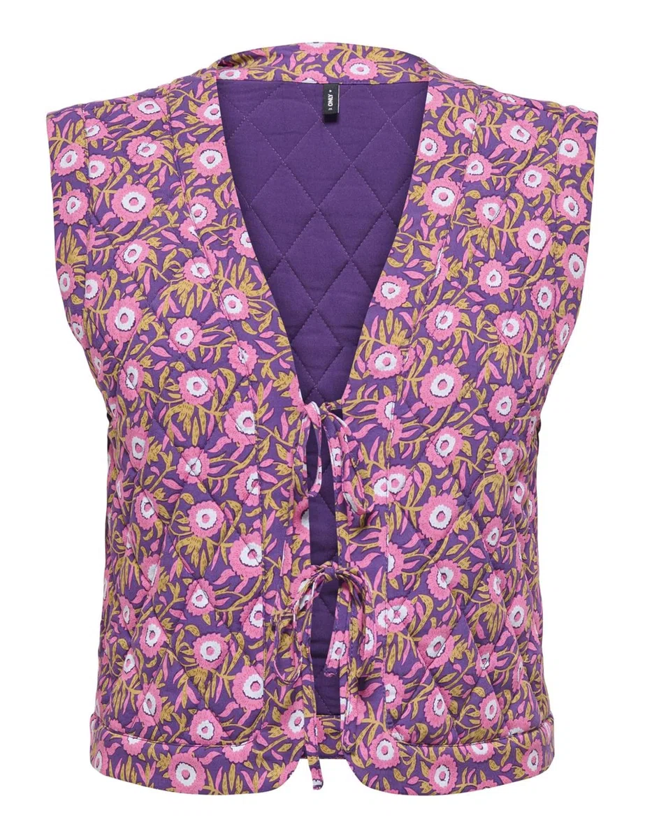 ONLY Onlnovella Quilt S/L Tie Vest WVN, Amaranth Purple, L, Amaranto Púrpura, L