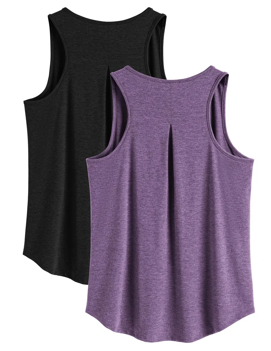 PINSPARK - Paquete de 2 Camiseta Deportiva sin Mangas para Mujer, para Yoga, Deportes, Secado rápido, sin Mangas, Espalda Cruzada, Camiseta Deportiva de Verano, Transpirable, para Correr, Gimnasio