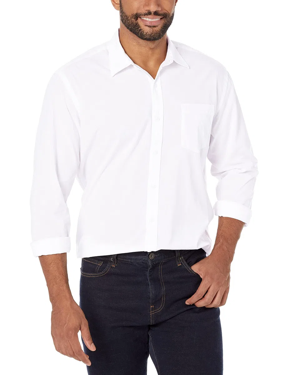 Amazon Essentials Hombre Camisa Informal de Popelina con Manga Larga y Corte Recto