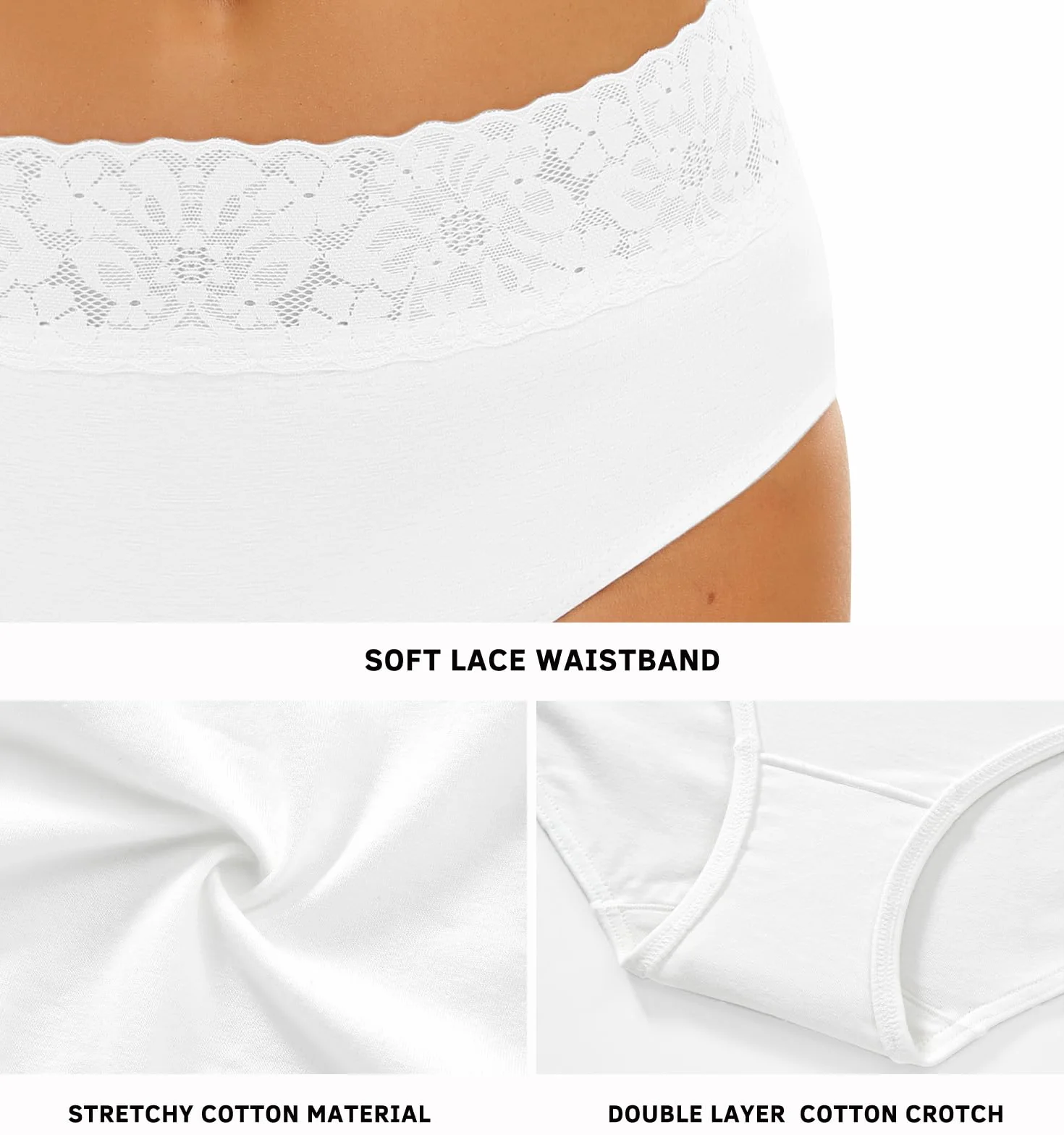 Wealurre Bragas Mujer Algodon y Encaje Braguitas Cintura Media Suaves y Cómodas Ropa Interior Pack de 5
