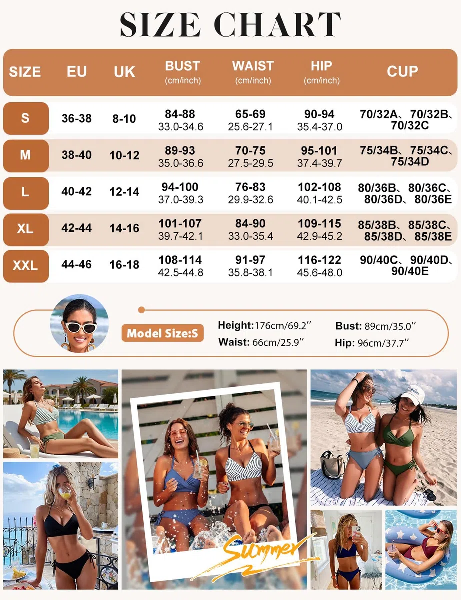 Traje de Baño Mujer Dos Piezas Sexy Push Up con Relleno Conjuntos de Bikini Correas Laterales Braga de Bikini para Playa y Piscina