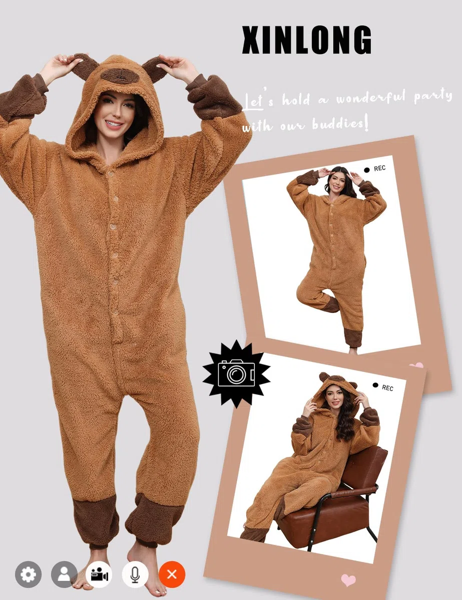 Xinlong Pijama Onesie Cosplay Animal Oversized Traje de Panda con Capucha Botones Ropa de Dormir Invierno Hombre Mujer Adulto para Party Carnaval Halloween Navidad