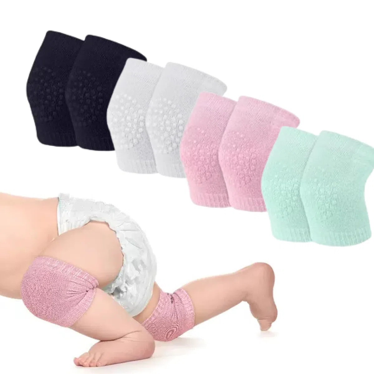 4 Pares Rodilleras Bebe Gateo, Antideslizantes Rodilleras Elásticas Odilleras Bebe Niños Calentador para Bebé 0 a 24 meses