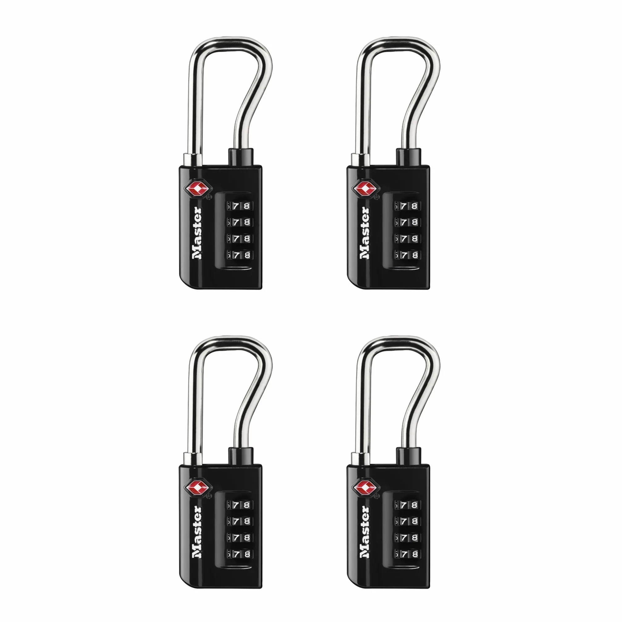 Master Lock 4696EC4 Candado, combina tu propia combinación, candado TSA para equipaje, de 3,3 cm de ancho, negro, paquete de 4