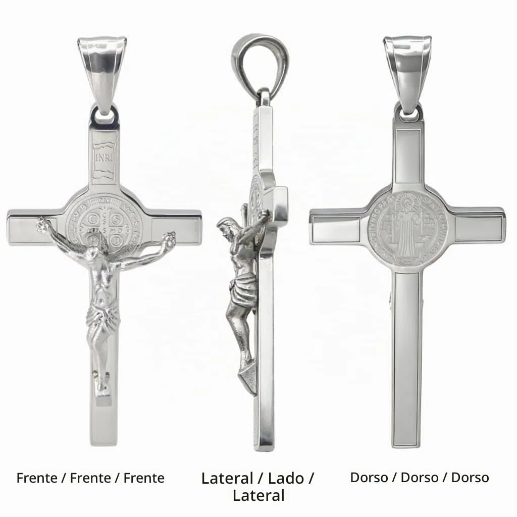 Medalla de santo patrón de acero inoxidable católica, crucifijo de San Benito, colgante de protección, amuleto, regalos para hombres y mujeres