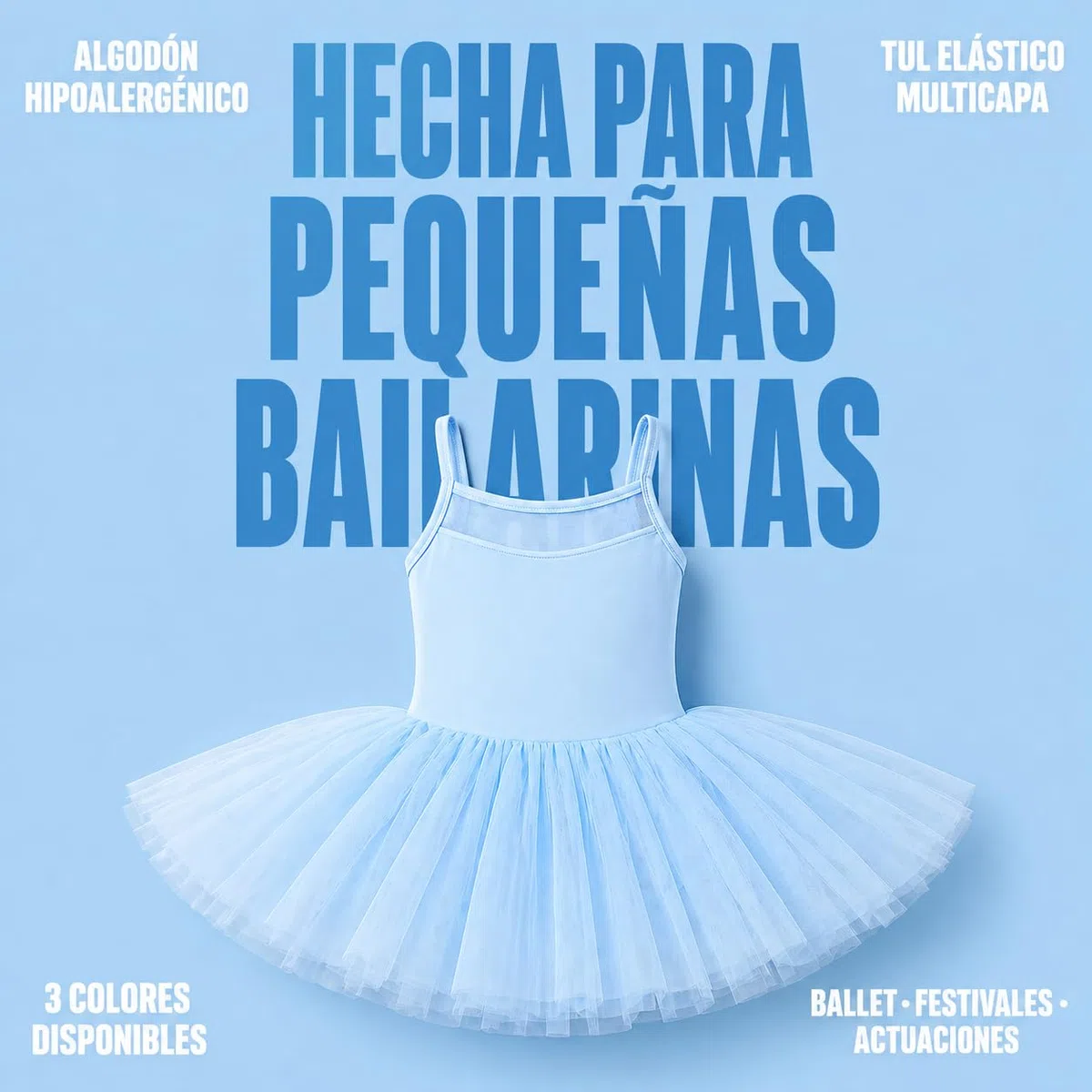 Tutú Vestido de Ballet de niña, Maillot de Danza de Tirantes con Falda de Tul y Transparencias, Tres Colores a Elegir, Moda de Baile Infantil