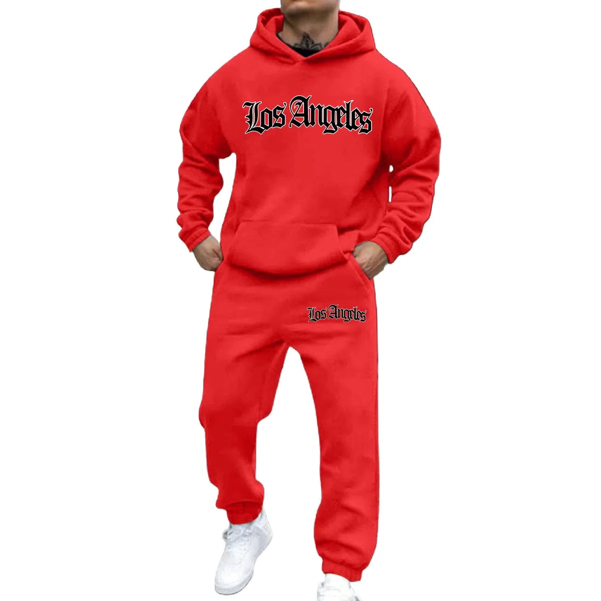 Generisch 2025 Conjunto de sudadera casual con capucha para hombre con estampado de letras, suéter holgado con pantalones de chándal para el día a día en invierno chaleco kimono